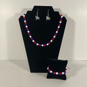 Jewelry Set (Necklace, Bracelet, and Earrings) American Flag Red/White/Blue NWT